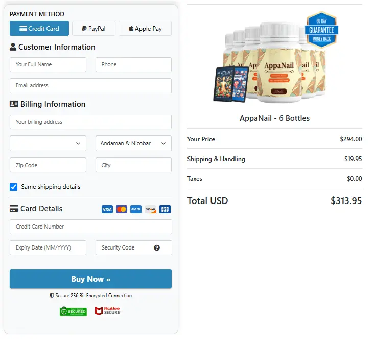 AppaNail checkout page